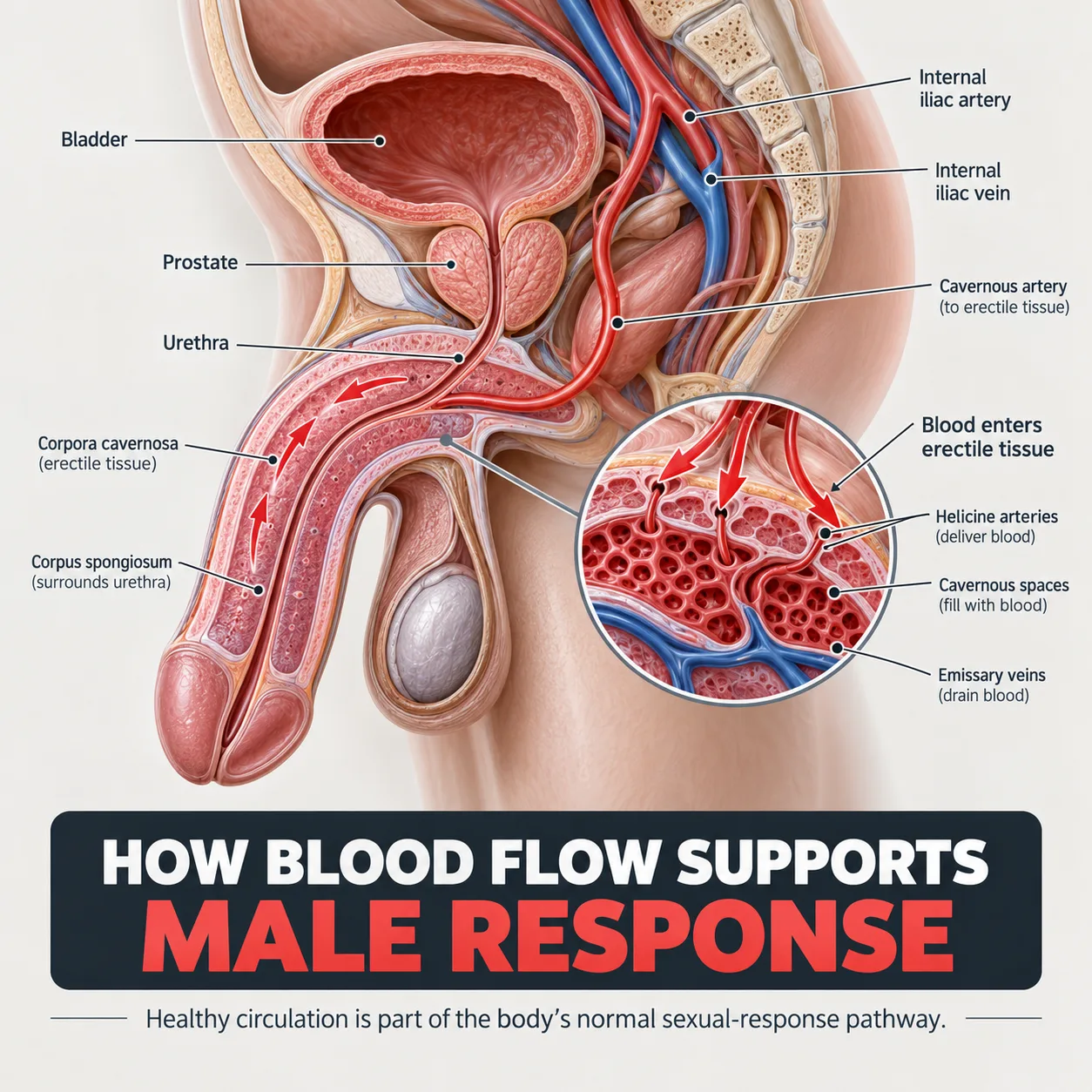 Anatomy of how blood flow supports male sexual response
